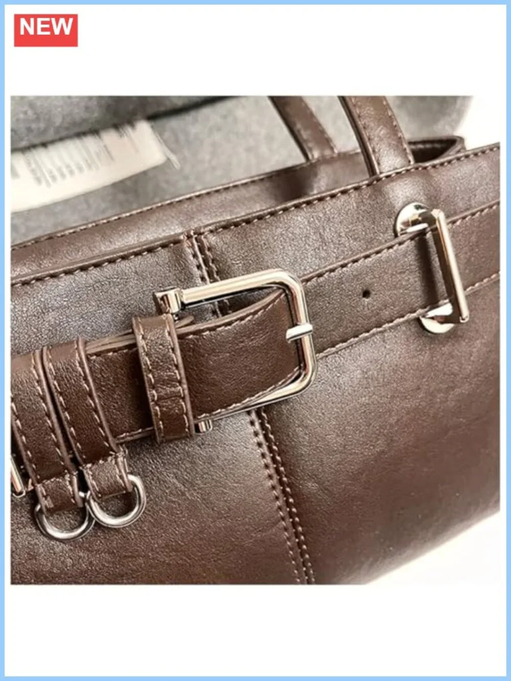Y2K Hobo Shoulder Bag PU Leather Belt Buckle Underarm Satchel Handbag
